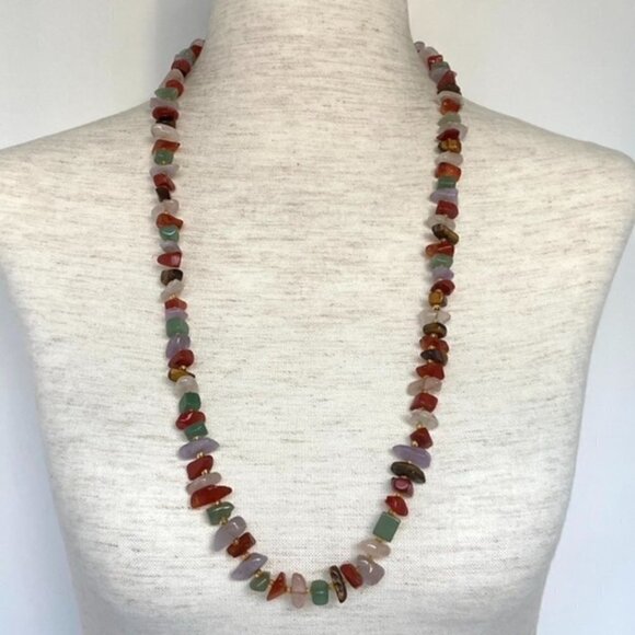 VTG Multi Gemstone Beaded 29" Necklace 14K Gold Filled Filigree Fish Hook Clasp - Picture 2 of 16